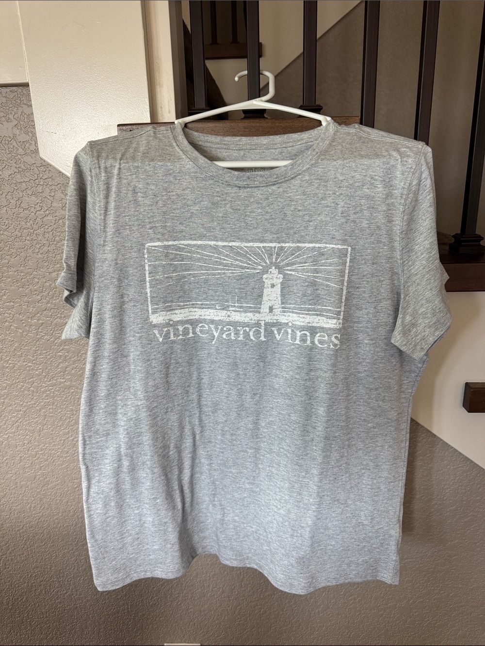 Vineyard Vines Gray Short-Sleeve Tee with White Lighthouse Graphic